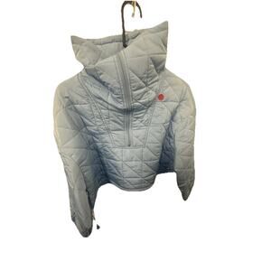 Women's Quilted Front Zip Puffer Jacket Long Sleeve Light Blue Size XL